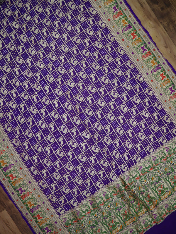 Saree Pure Khaddi Georgette Minakari Shikargah with Bandhani