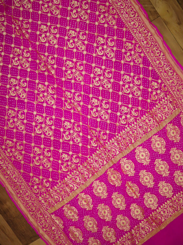 Saree Pure Khaddi Georgette Shikargah with Bandhani