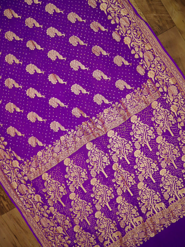 Saree Pure Khaddi Georgette Peacock Border and Peacock Butta with Bandhani